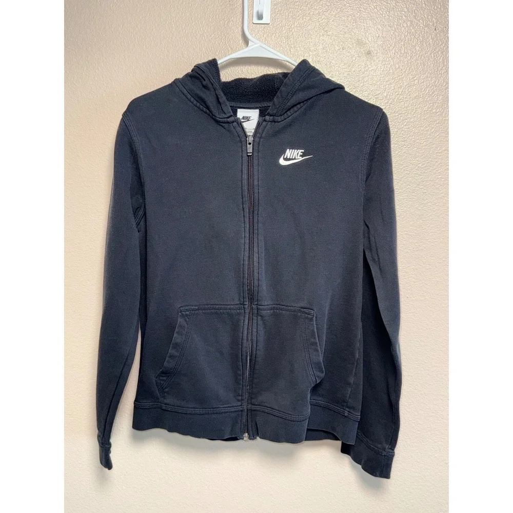 Nike Sportswear Women Black Full Zip Fleece Hoodie Embroidered Logo XL